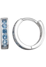 tiny silver huggie blue topaz birthstone baby earrings